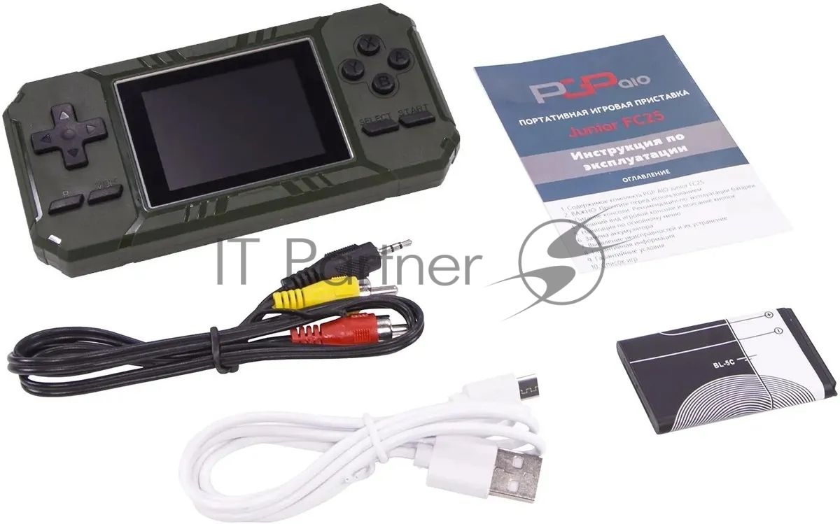 Портативная игровая консоль PGP AIO Junior FC25b зеленая (500 игр, 8 Bit, 3.0 " HD, Micro USB, 850 мAч, microSD, AV)