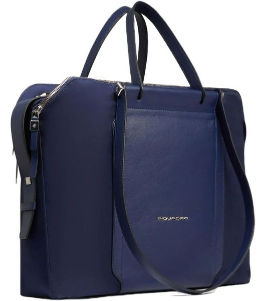 Деловая сумка женская Piquadro Lyra BD4574W92T/BLU с отделением для ноутбука 14" темно-синяя нейлон/натур.кожа