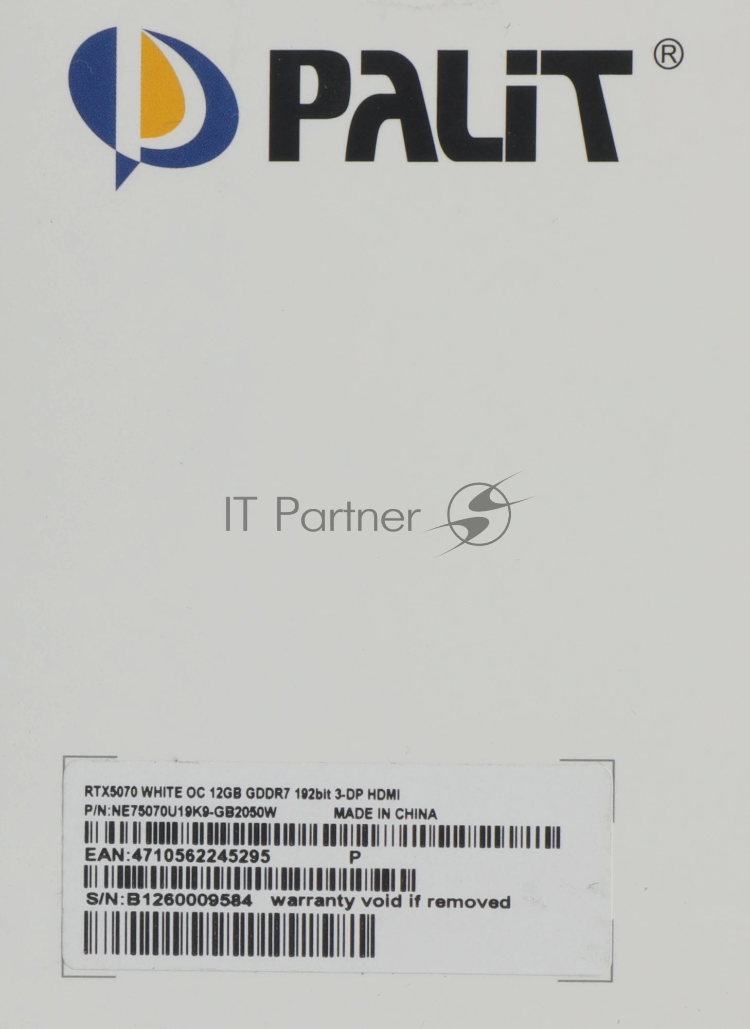 Видеокарта Palit GeForce RTX 5070 WHITE OC, 12 GB GDDR7, 192 bit, 3xDisplayPort, HDMI, GPU 2325 MHz