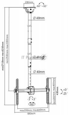 Кронштейн для телевизора Arm Media LCD-3000 черный, 32"-90" макс. 55 кг, потолочный, поворот и наклон