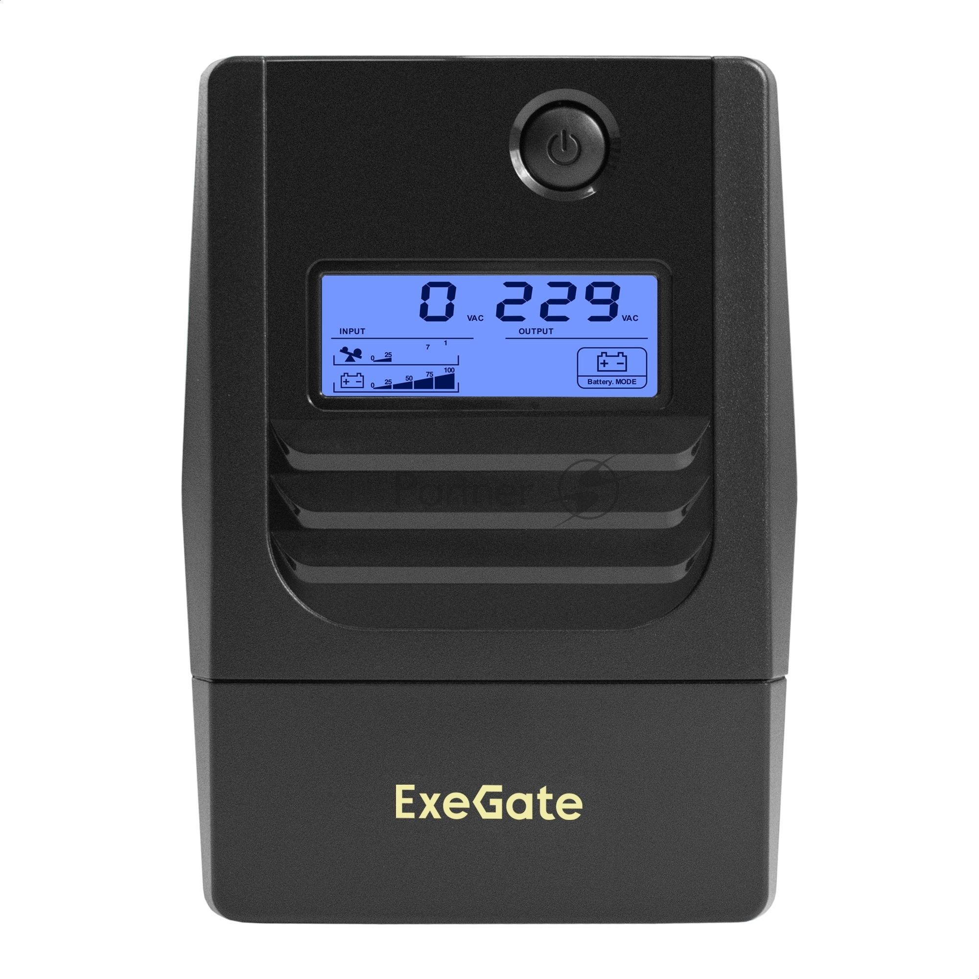 ИБП ExeGate Power Smart LB-600.LCD.AVR.2SH.USB (600VA/360W, LCD, AVR, 2*EU/Тип F(Schuko), USB, батарея 12V 7.2Ah, Black)
