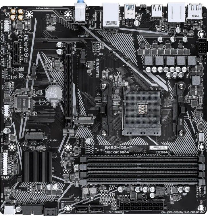 Материнская плата Gigabyte B450M D3HP, AM4, AMD B450, 4xDDR4, 4xSATA, 2xM.2, 1xPCIe 3.0 x16, 1xPCIe 2.0 x1, 1xDisplayPort, 2xHDMI, 1x 1Gb LAN, 4xUSB 3.2 Gen 1, 3xUSB 2.0, 3x3.5 мм, 7.1, microATX