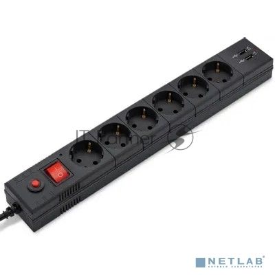 Сетевой фильтр Buro BU-SP1.8 USB 2A-B 1.8м (6 розеток) черный (коробка)