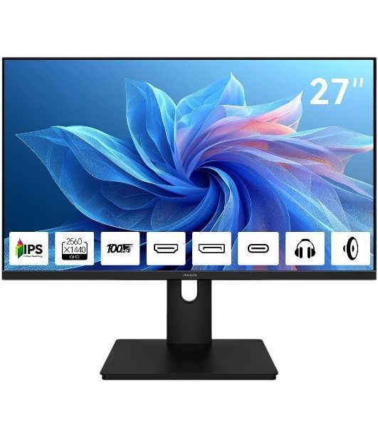 Монитор 27" Aiwa MQ271A IPS 2560x1440, 100 Гц, 4 мс, 16:9, 300 кд/м², HDMI 2.0, DP 1.2, USB-C (15 Вт), 3.5 Jack, динамики (2x3 Вт), FreeSync, G-Sync, черный