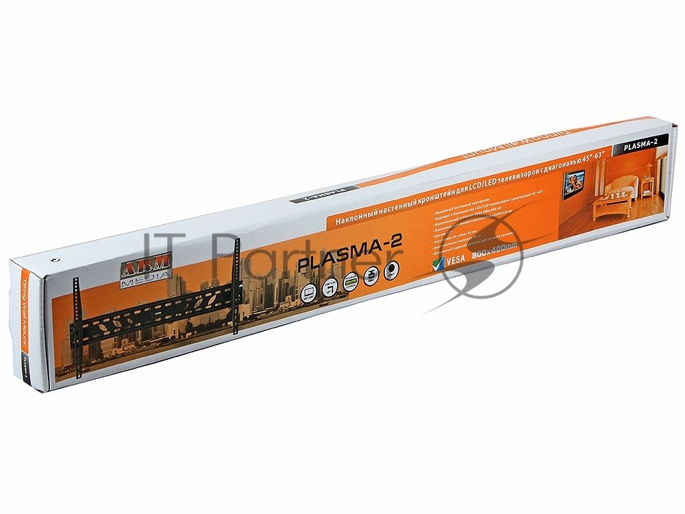 Кронштейн ARM Media PLASMA-2 черный, для LED/LCD/ ТВ 37"-63", max 50 кг, настенный, 1 ст свободы, наклон 10°, от стены 44 мм , max VESA 800x400 мм