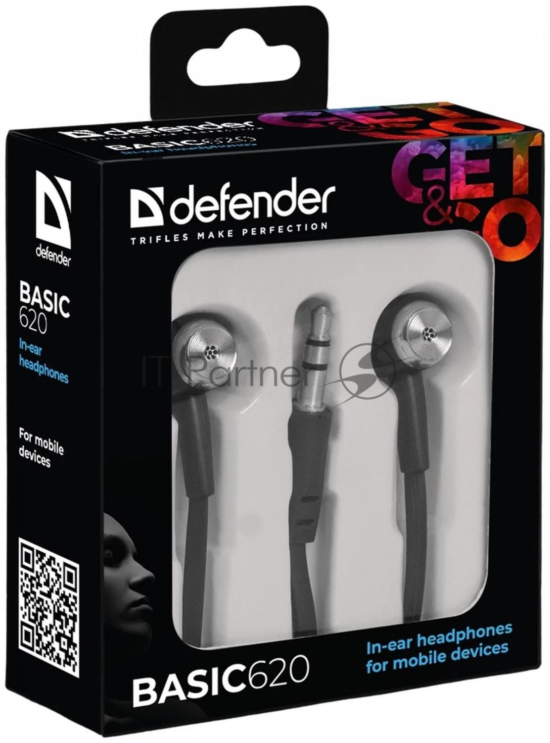 Наушники Defender вставки Basic 620 черный