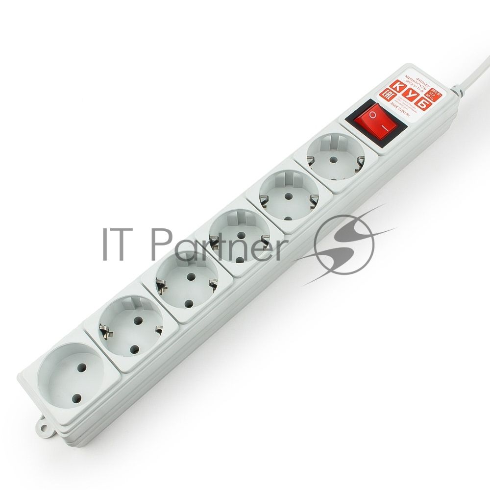 Фильтр-удлинитель Power Cube 1,9 м 6 розеток (серый) 10А/2,2 кВт
