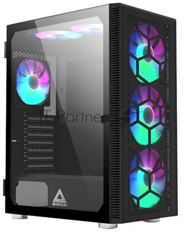 Компьютерный корпус Montech X3 GLASS, без БП, ATX 6x120мм 2xUSB 3.0 1xUSB3.1 audio bott PSU, черный