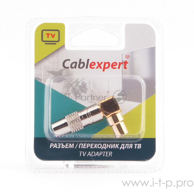 Разъем Cablexpert TVPL-07, TV (папа) позолоченный, латунь OD8.5, 90 градусов, блистер