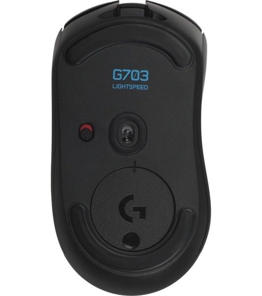 Мышь игровая Logitech G703 Lightspeed черная, сенсор 100-25600dpi (Hero25K), беспроводная 2.4GHz + USB 1,8м, 5 программируемых кнопок + колесо прокрутки, RGB-подсветка, под правую руку