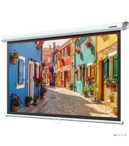 Настенный экран Lumien LEP-100127 Eco Picture 157х227см (рабочая область 124х221 см) (100") Matte White верх.кайма 30 см, восьмигранный корпус, возможность потолочн./настенного крепления, 16:9, цвет корпуса белый (треугольная упаковка)