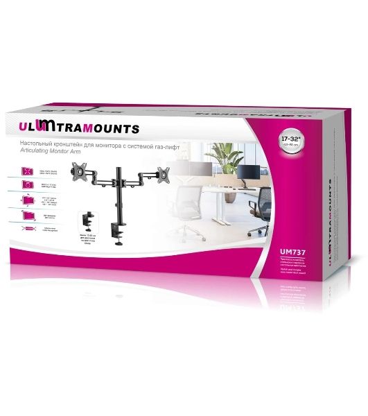 Кронштейн для мониторов Ultramounts UM737 черный 17"-32" макс.8кг крепление к столешнице поворот и наклон