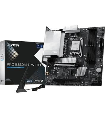 Материнская плата MSI PRO B860M-P WIFI6E, LGA 1851, Intel B860, 4xDDR5 (до 256 ГБ), 4xSATA, 2xM.2 (1xPCIe 5.0, 1xPCIe 4.0), 1xPCIe 5.0 x16, 1xPCIe 4.0 x16, 1xVGA, 1xHDMI, 2xDP, 1x2.5Gb LAN, Wi-Fi 6E, Bluetooth 5.3, 3xUSB-A 5Gbps, 2xUSB-A 2.0, 3x3.5 мм, 7. Материнская плата MSI PRO B860M-P WIFI6E, LGA 1851, Intel B860, 4xDDR5 (до 256 ГБ), 4xSATA, 2xM.2 (1xPCIe 5.0, 1xPCIe 4.0), 1xPCIe 5.0 x16, 1xPCIe 4.0 x16, 1xVGA, 1xHDMI, 2xDP, 1x2.5Gb LAN, Wi-Fi 6E, Bluetooth 5.3, 3xUSB-A 5Gbps, 2xUSB-A 2.0, 3x3.5 мм, 7.