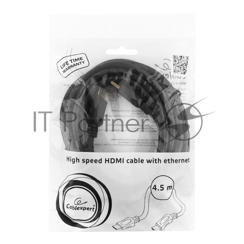 Кабель Cablexpert HDMI CC-HDMI4L-15, 19M/19M, v2.0, серия Light, позол.разъемы, экран, 4.5м, черный, пакет