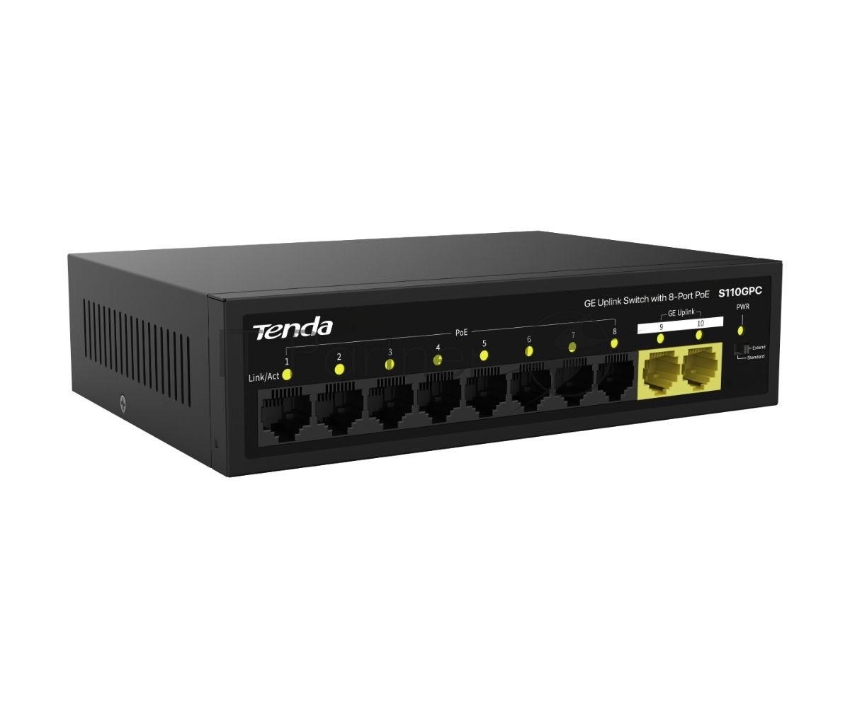 Коммутатор Tenda S110GPC, 8×100 Мбит/с PoE + 2×1 Гбит/с, неуправляемый
