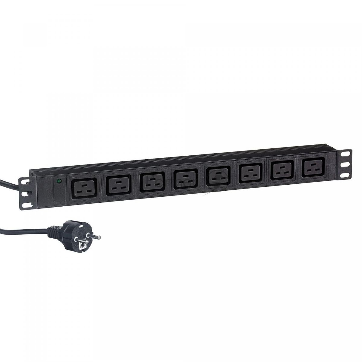 Блок розеток горизонтальный ExeGate ServerPro PDU-19H015 Al-8C19-EU3, 19", 1U, Алюминий, 8 IEC 320 C19, кабель с евровилкой VDE-250V-16A-3*1.5mm2, 3 метра, черный
