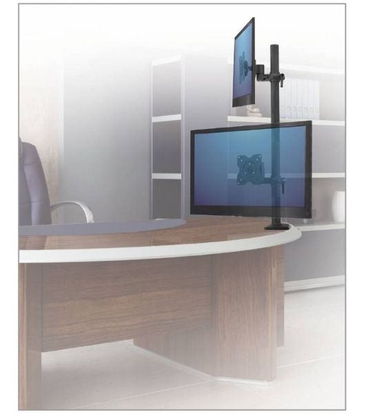 Настольное наклонно-поворотное крепление Kromax OFFICE-5, для 2-х LCD мониторов 13"-32", 5 ст. свободы, 3D вращение, VESA 75/100, max 2х6 кг GREY