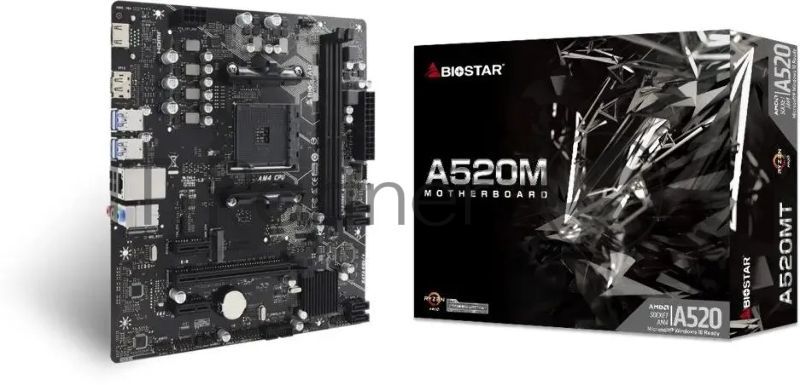 Материнская плата Biostar A520MT, Socket AM4, AMD A520, 2xDDR4, 4xSATA, 1xPCI-E 3.0 x16, 2xPCI-E x1, 1xM.2 PCIe 3.0 x4/SATA III, 1xHDMI, 1xDisplayPort, 1x 1Gb LAN, 2xUSB-A 2.0, 4xUSB-A 3.2 Gen 1, 3x3.5мм, 7.1, mATX