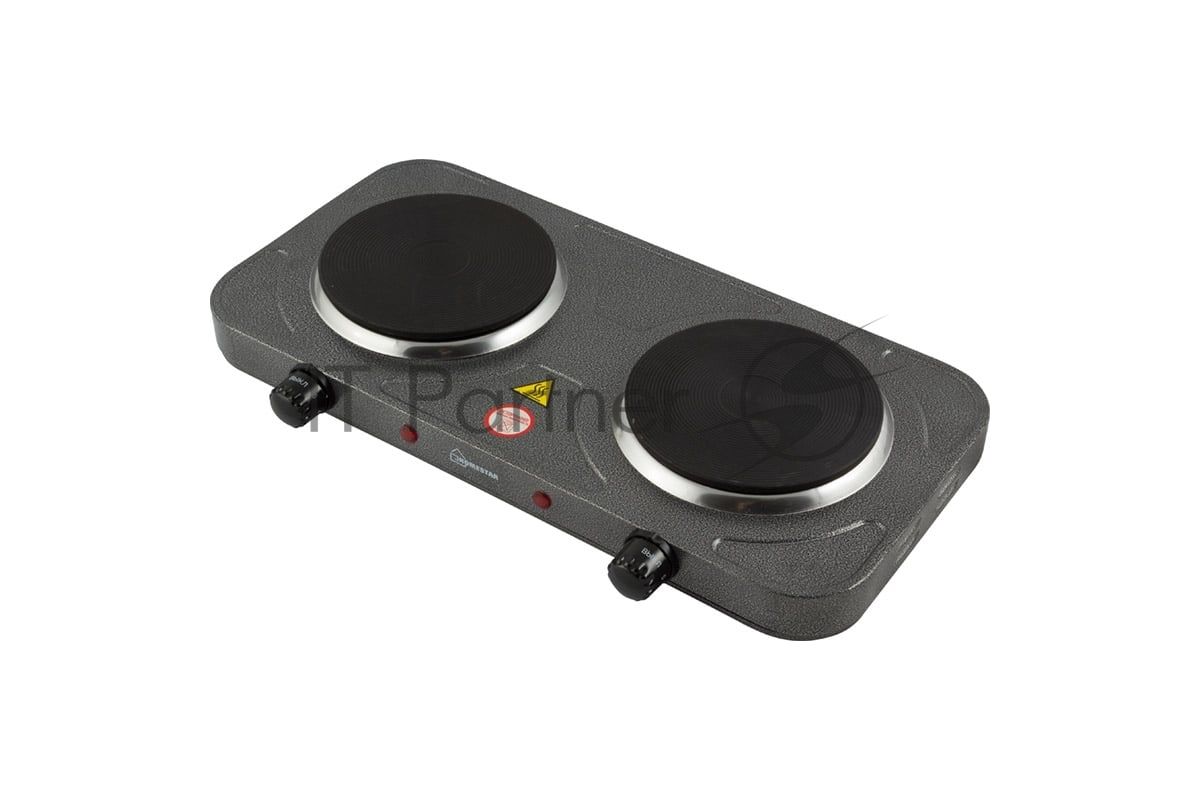 Плита настольная электрическая Homestar HS-1104 серый, 2 кВт, ТЭН, конфорки - 2, эмаль, поворотные переключатели