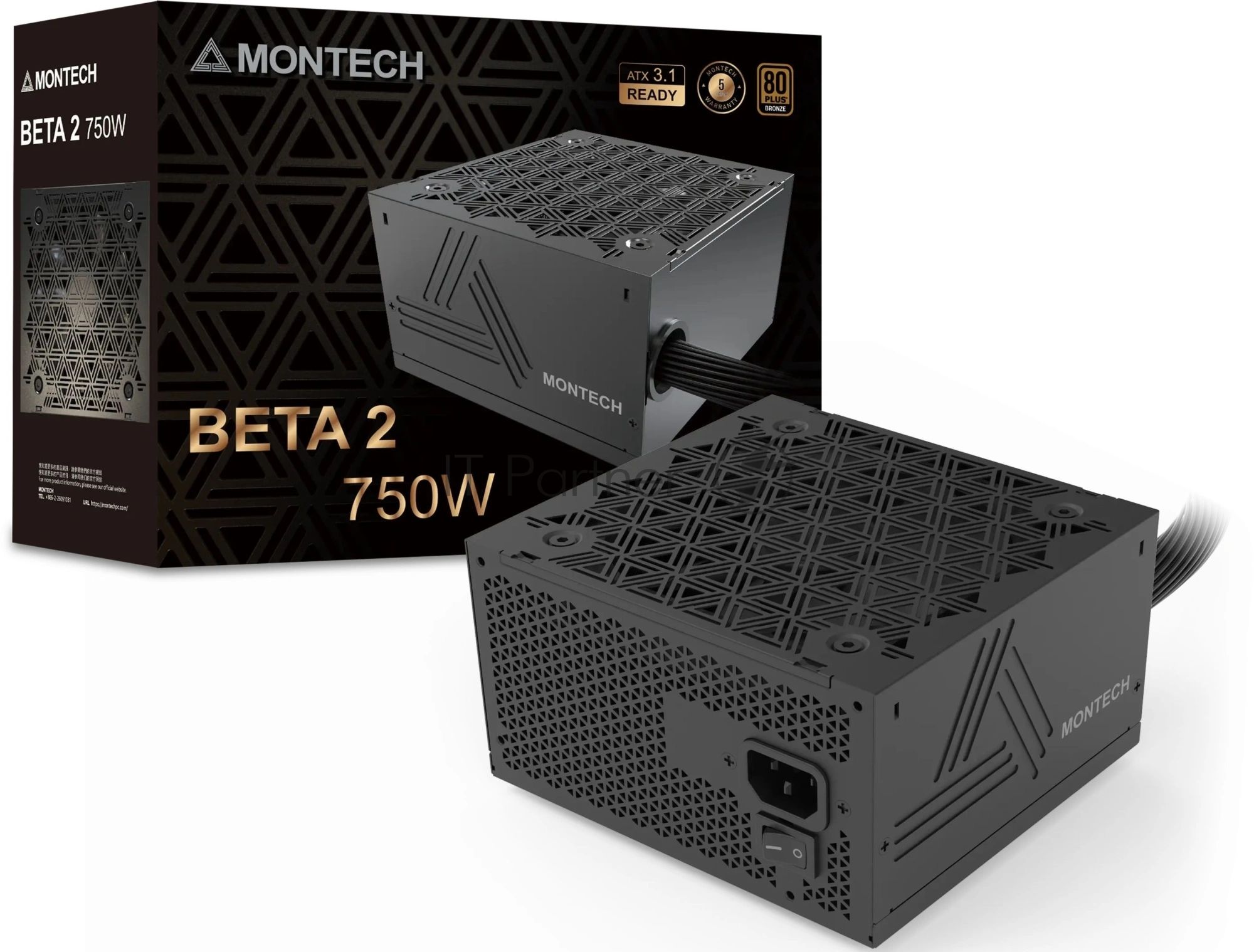 Блок питания Montech BETA 2 750W, 750Вт, 80+ Bronze, 120мм, немодульный, черный