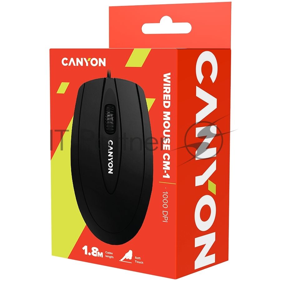 Мышь проводная Canyon CM-1 черный, 800 dpi, USB, кнопки - 3