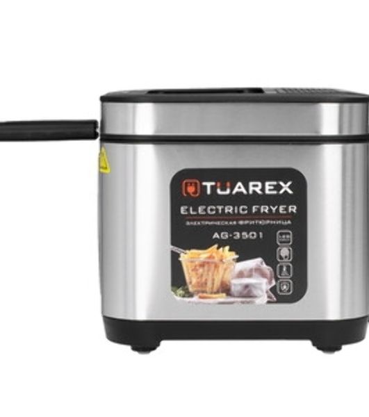 Фритюрница Tuarex AG-3501 чёрный/стальной, 2000 Вт, 2.5 л, 0.6 кг, съёмная чаша, антипригарное покрытие, таймер