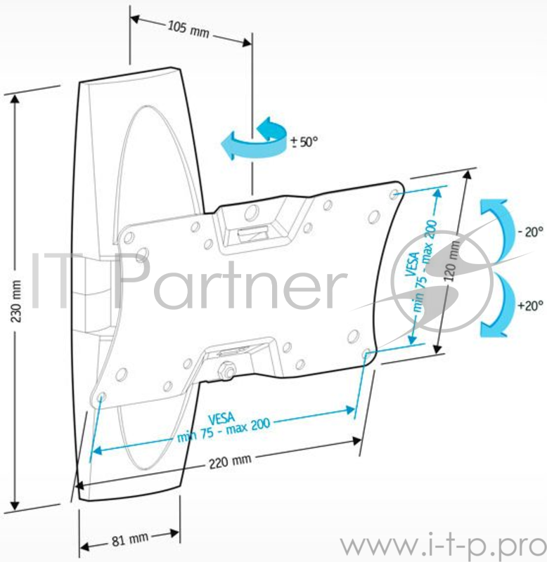 Кронштейн для телевизора Holder LCDS-5062 черный глянец 19"-32" макс.30кг настенный поворот и наклон