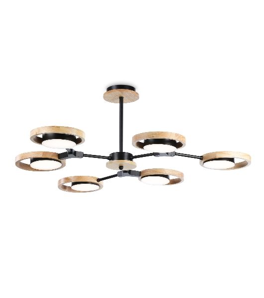 Подвесной светодиодный светильник Ambrella light FL51619/6 BK/LW черный/светлое дерево 3000K/4200K/6400K 42W D825*285 (Без ПДУ)