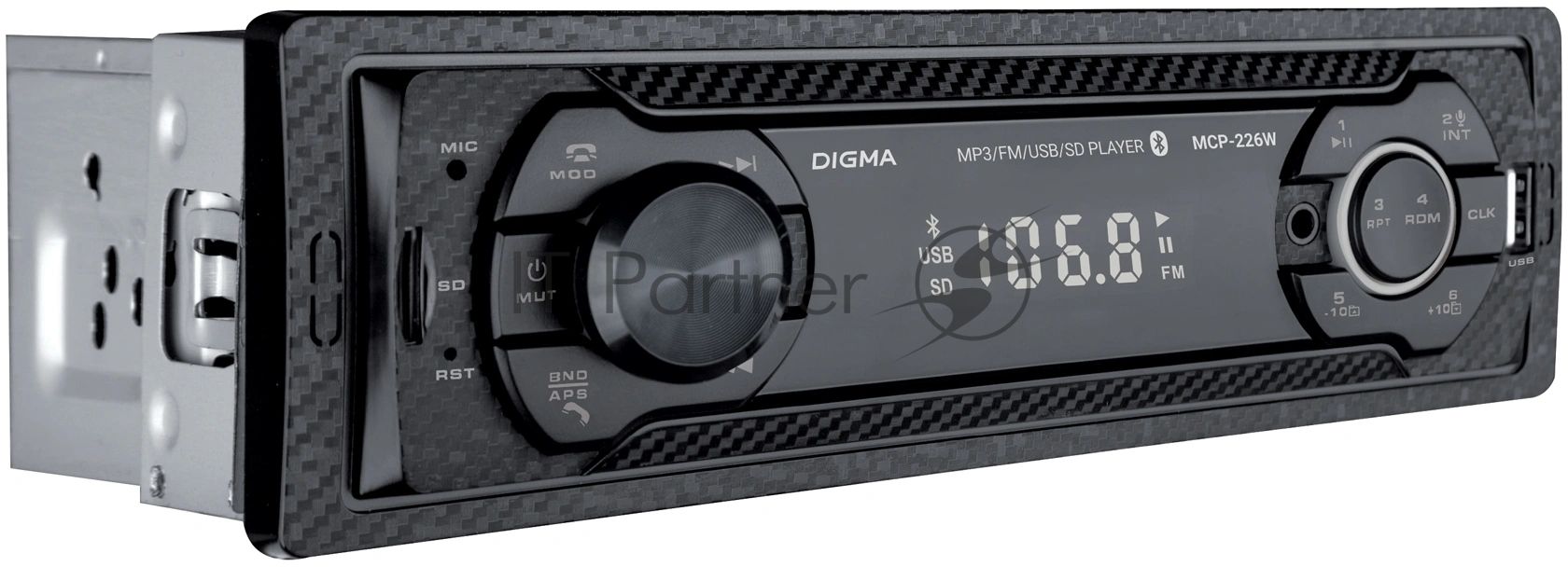 Автомагнитола Digma MCP-226W, 1 DIN, USB Type-A, AUX