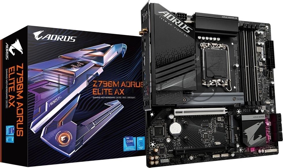 Материнская плата Gigabyte Z790M AORUS ELITE AX, LGA1700, Intel Z790, 4xDDR5, 6xSATA, 3xM.2, 1xPCIe 5.0 x16, 1xPCIe 4.0 x4, 1xHDMI, 1xDisplayPort, 1x 2.5Gb LAN, 1xUSB 3.2 Gen 2x2 Type-C, 1xUSB 3.2 Gen 2, 4xUSB 3.2 Gen 1, 4xUSB 2.0, 2x3.5 мм, 7.1, microATX