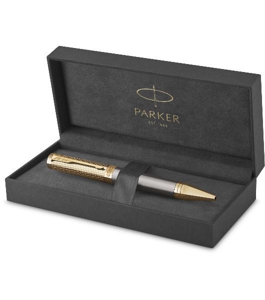 Ручка шариковая Parker Ingenuity Pioneers K571 (2200952) Arrow Grey GT M, черные чернила, подарочная коробка