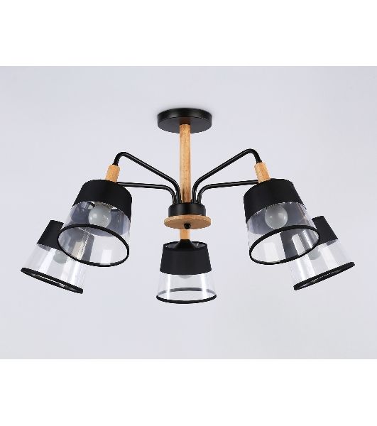 Светильник Ambrella light TR4741/5 BK/LW черный/светлое дерево E27/5 max 40W D760*350