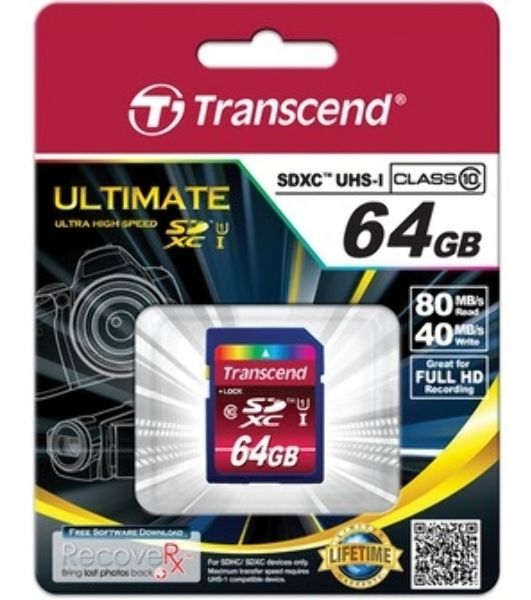 Флеш карта SDXC 64Gb Class10 Transcend TS64GSDXC10U1 BULK w/o adapter