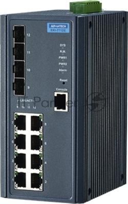 Коммутатор управляемый EKI-7712E-4F-AE Advantech Ethernet, 8 портов RJ-45, 4 порта Gigabit SFP, металлический корпус, IP30