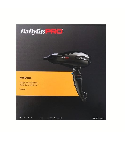 Фен BaByliss Pro Murano черный, 2000 Вт, компактный, ионизация