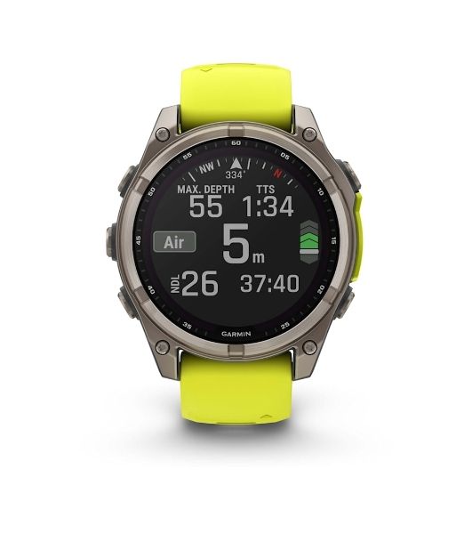 Умные часы Garmin Fenix 8, 1.6" AMOLED, Wi-Fi, Bluetooth, NFC, 100м, серебристый / желтый