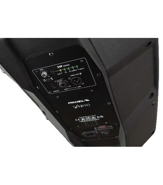 Активная акустическая система PROEL V12PRO 2-х полосная, НЧ динамик 12", ВЧ динамик 1", DSP, мощность пик./ном. 600/300 Вт, АЧХ 50-20000 Гц, макс. SPL 124 дБ, Combo XLR/TRS мик./лин. вход, XLR лин. выход, USB-A порт для радиосистем U24B/U24H