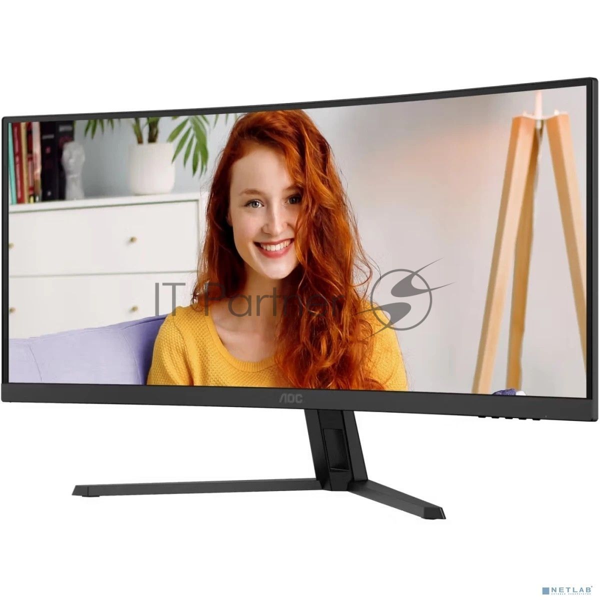 Монитор 34" AOC CU34B3E VA 3440x1440, 120 Гц, 4 мс, 21:9, 300 кд/м², HDMI, DisplayPort, изогнутый экран, HDR, Flicker Free, Low Blue Light, черный