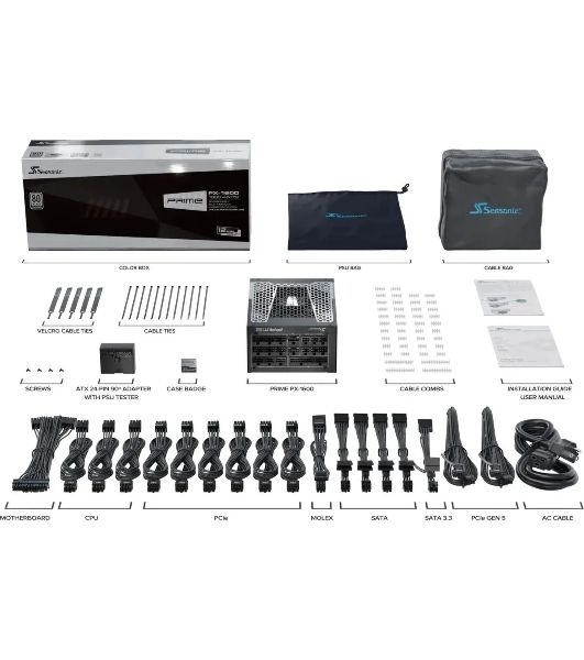 Блок питания Seasonic ATX 1600W Prime PX-1600 Gen.5 80 PLUS platinum (20+4pin) APFC 135мм fan 18xSATA Cab Manag RTL