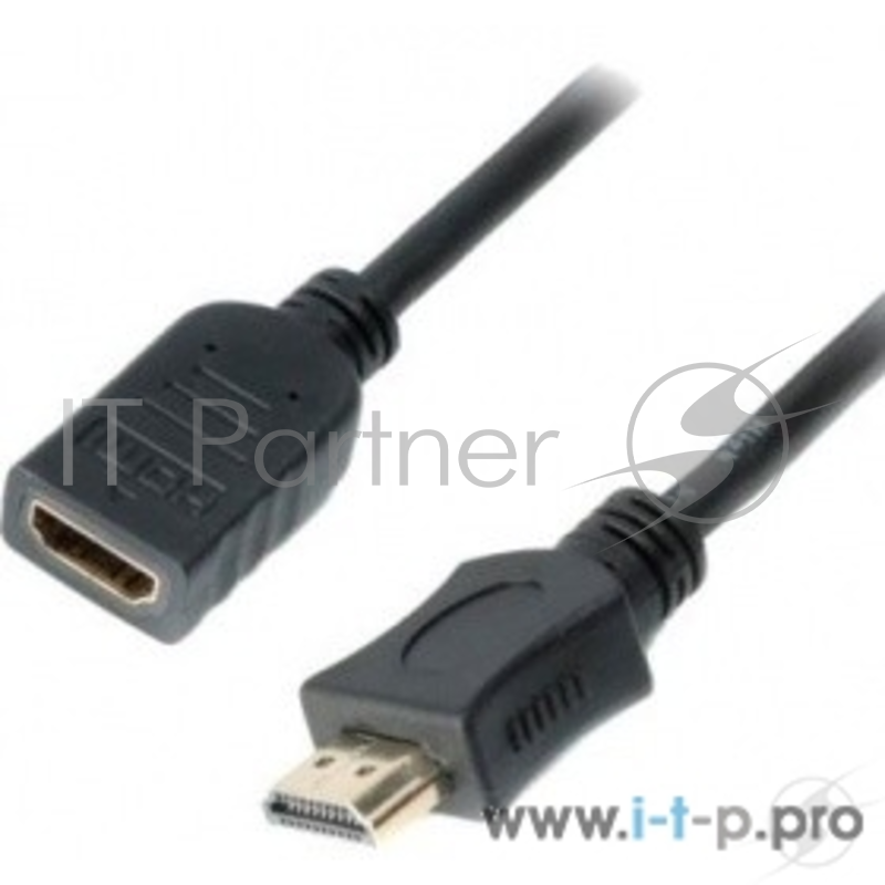 Кабель-удлинитель HDMI Cablexpert CC-HDMI4X-0.5M, 19M/19F, v2.0, позол.разъемы, экран, 0.5м, черный, пакет