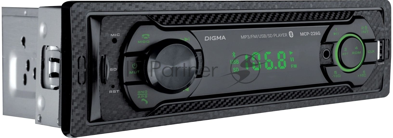 Автомагнитола Digma MCP-226G, 1 DIN, USB Type-A, AUX