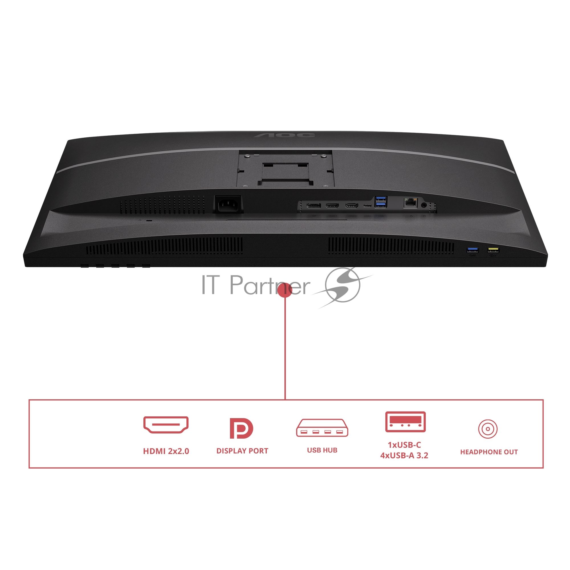 Монитор 27" AOC U27E4CV IPS 3840x2160, 60 Гц, 4 мс, 16:9, 400 кд/м², 2xHDMI 2.0, DP 1.4, DP Out, USB-C (90 Вт), USB Hub (4x USB 3.2), RJ45, 3.5 Jack, динамики (2x2 Вт), HDR Ready, Adaptive-Sync, VESA 100x100, черный