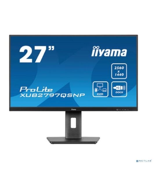 Монитор 27" Iiyama ProLite XUB2797QSNP-B1 IPS QHD, 100 Гц, 1 мс (MPRT), 16:9, 300 кд/м², HDMI 2.0, DP 1.4, USB-C (96 Вт PD), встроенные динамики (2x2 Вт), KVM-модуль, поворотная подставка, черный