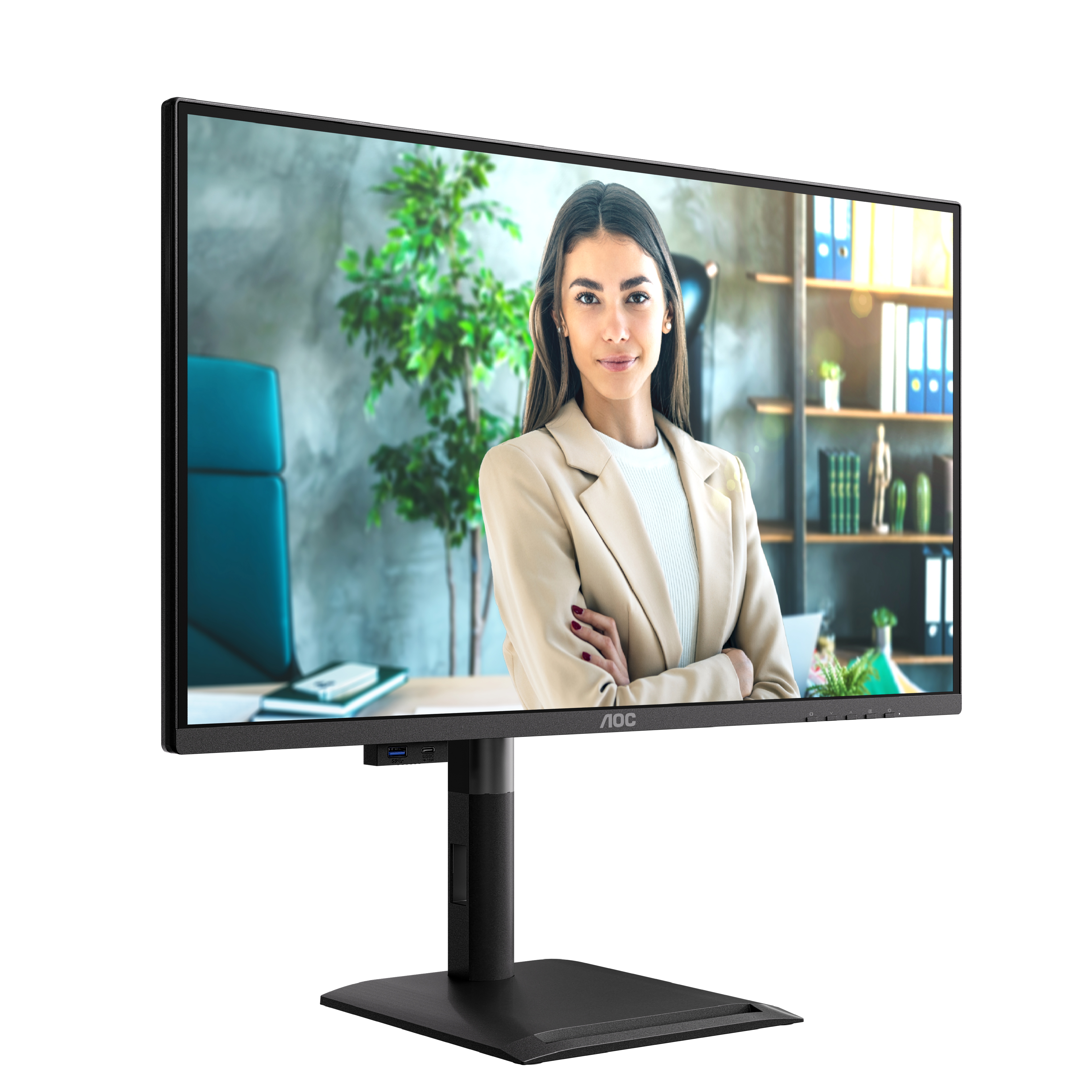 Монитор 27" AOC Q27P4U IPS 2560x1440, 120 Гц, 4 мс, 16:9, 350 кд/м², 2xHDMI 2.0, DP 1.2, USB-C (15 Вт PD), USB Hub (3x USB-A), 3.5 Jack, динамики (2x2 Вт), HDR10, Adaptive-Sync, черный
