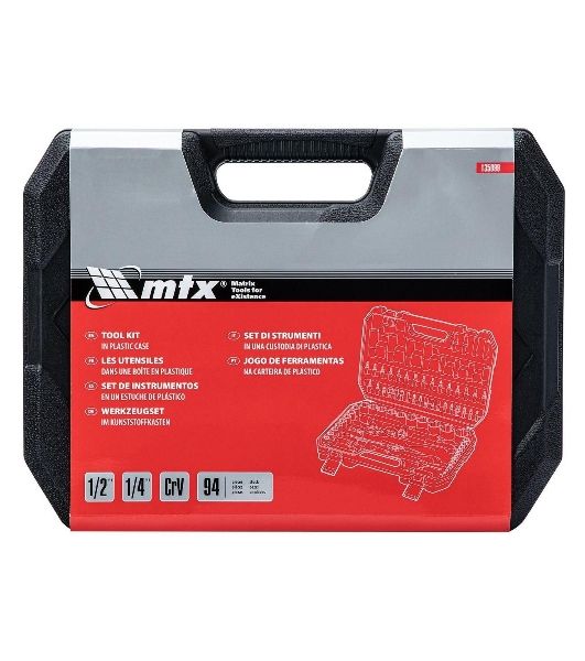 Набор инструментов, 1/2", 1/4", CrV, пластиковый кейс 94 предмета MTX