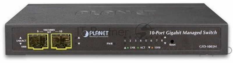 Управляемый коммутатор GSD-1002M IPv4/IPv6 Managed 8-Port 10/100/1000Mbps + 2-Port 100/1000X SFP Gigabit Desktop Ethernet Switch (POE PD, External PWR)