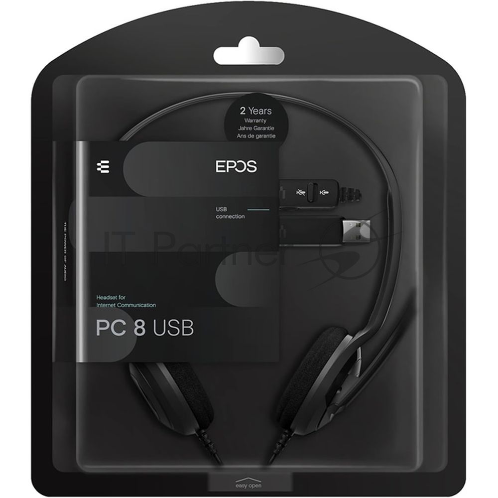 Гарнитура EPOS PC 8 чёрный, проводная, USB, подвижный микрофон, выключение микрофона