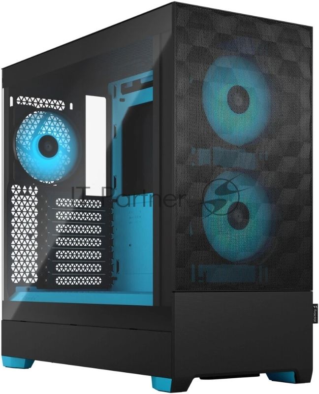 Компьютерный корпус без блока питания Fractal Design Pop Air RGb Cyan Core TG Clear Tint, Midi-Tower, 3x120мм RGb, 2xUSB-A 3.2 ATX, mATX, mITX черный/циан