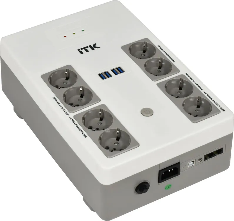 Источник бесперебойного питания ITK Electra EST8-1000VA-1-001-L / 1000 ВА / 600 Вт / 8 x CEE 7 (евророзетка)