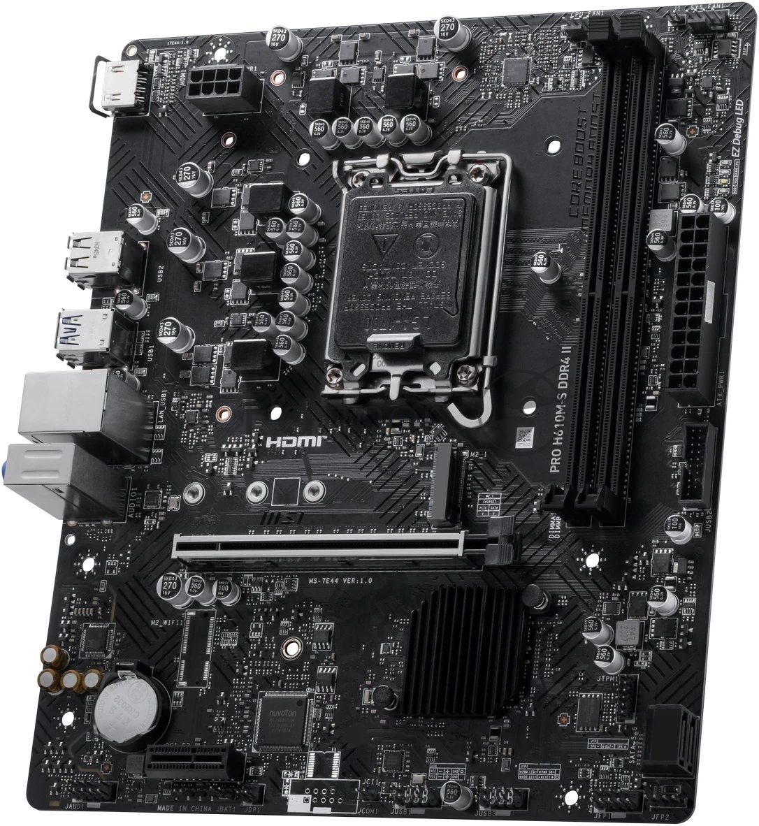 Материнская плата MSI PRO H610M-S DDR4 II, LGA1700, Intel H610, 2xDDR4, 2xSATA, 1xM.2 PCIe 3.0, 1xPCIe 4.0 x16, 1xPCIe 3.0 x1, 1xHDMI, 1x 1Gb LAN, 2xUSB 3.2 Gen1, 4xUSB 2.0, 3x3.5 мм, 7.1, microATX